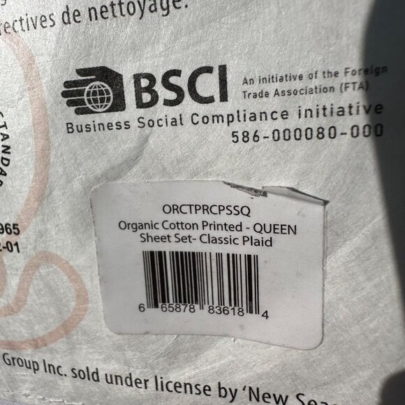 BLOSSOM HOME Organic Cotton Sheet Set Queen Grey Classic Plaid - Picture 12 of 15